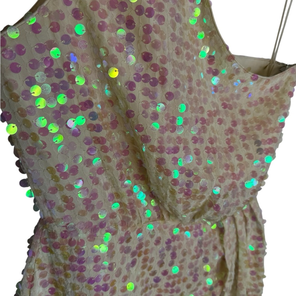 ✨‎ SAYLOR Kyrie One-Shoulder Sequin Mini Dress Pink Champagne Small 🍾 - Picture 4 of 6